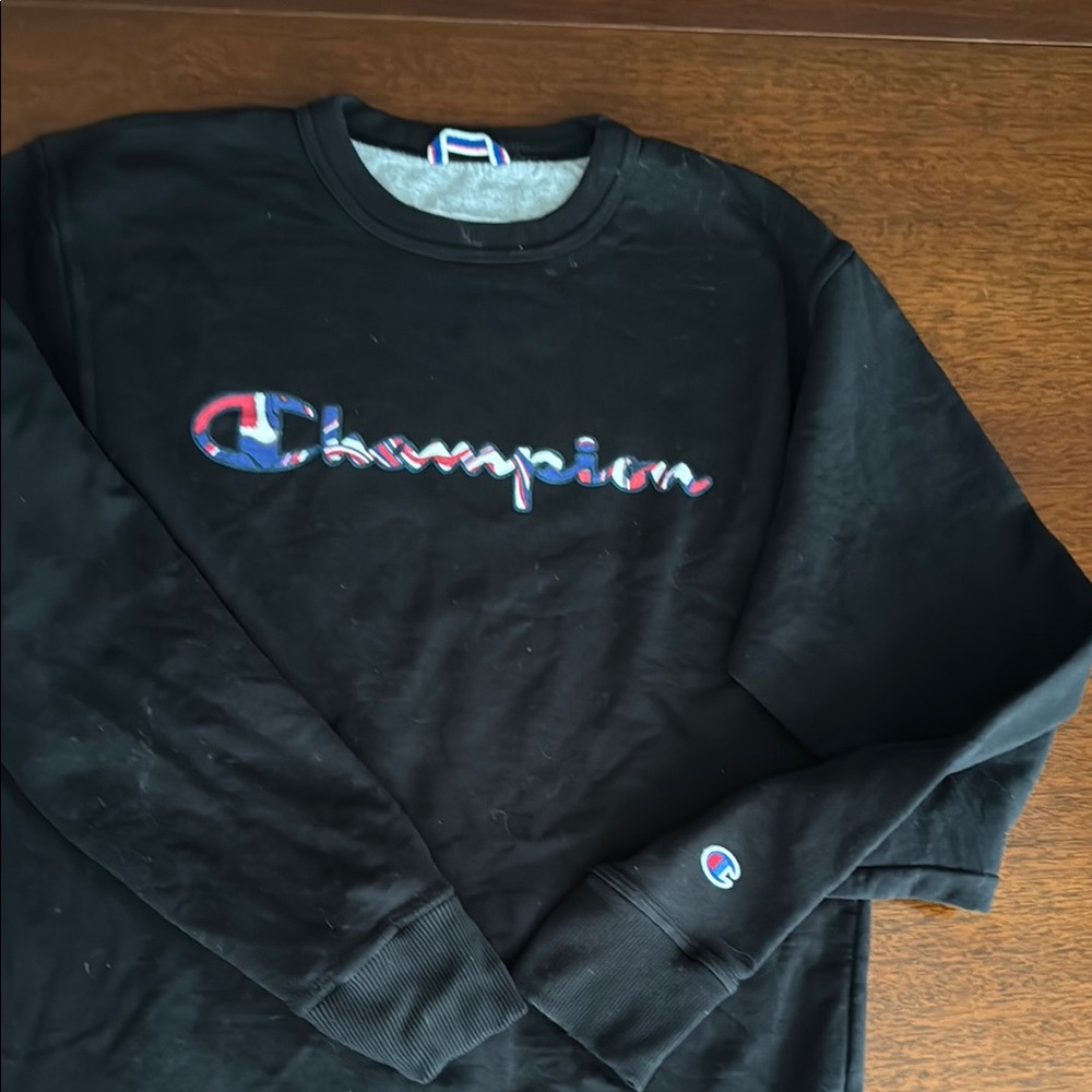 Champion Black Crewneck with Multicolor Logo